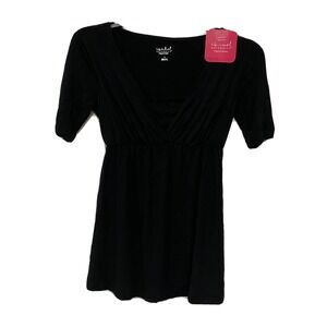 Isabel Maternity Nursing Top Black V Neck Elbow Sleeve Size S NWT